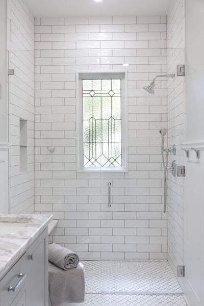 White Tile Bathroom | Copper Sky 