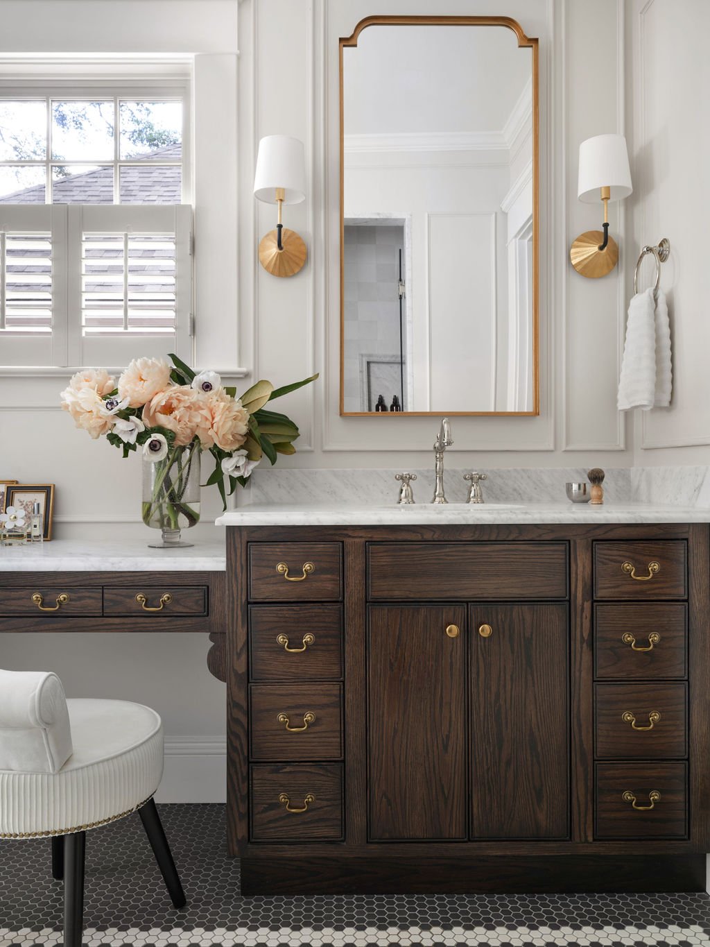 Primary bathroom vanity in a 1920s Colonial Revival Cottage