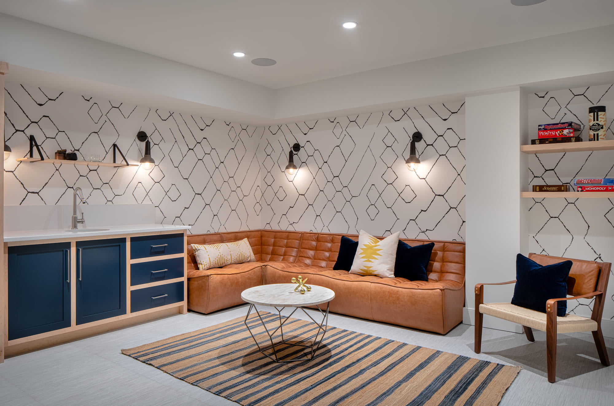 playroom and sitting area in basement