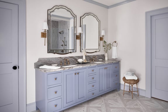 Full Blue Vanity with Double Sink in Full Home Remodel