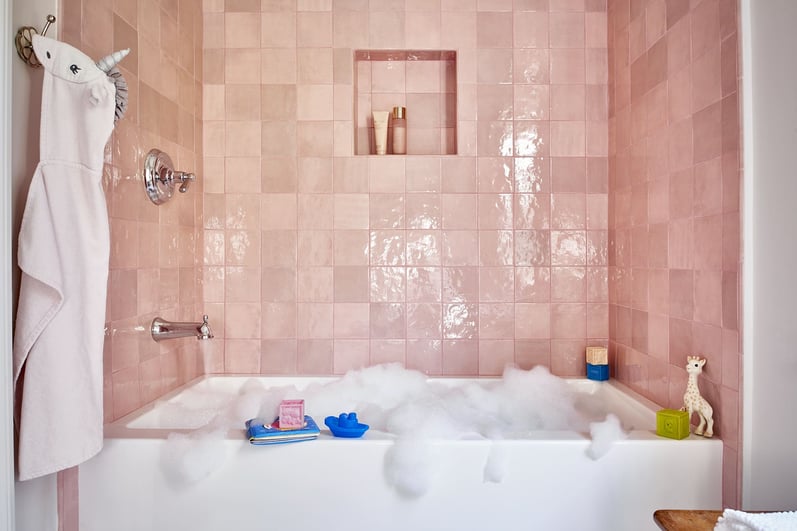 Pink Bubble Bath Kids Bathroom in Full Home Remodel