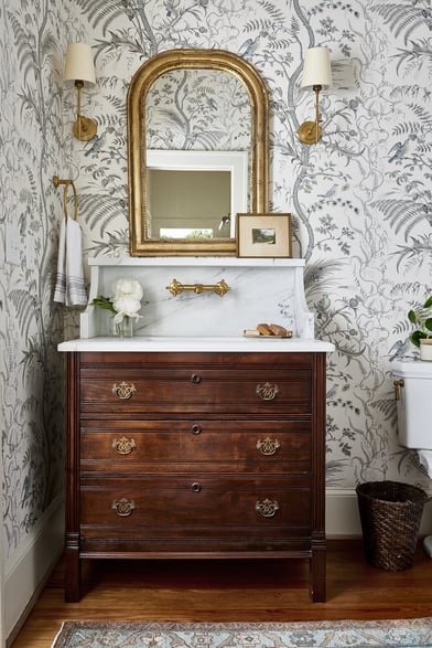 Vintage Wood Vanity In Atlanta | Copper Sky Design + Remodel 