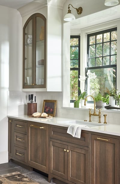 Dark Wood Kitchen Cabinet with Gold Handles